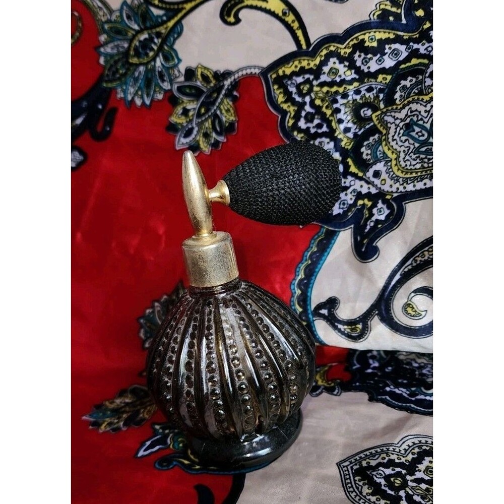 Unbranded  Clear Black Glass Beaded Ribbed Design Perfume Bottle Classic Vintage